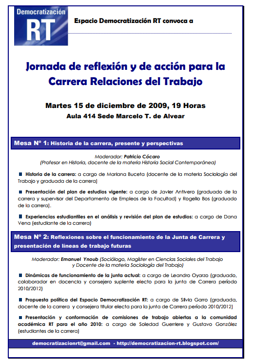 Jornada de reflexión y de acción para la Carrera Relaciones del Trabajo