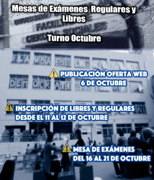 Calendario de exámenes regulares y libres de Octubre de 2017.