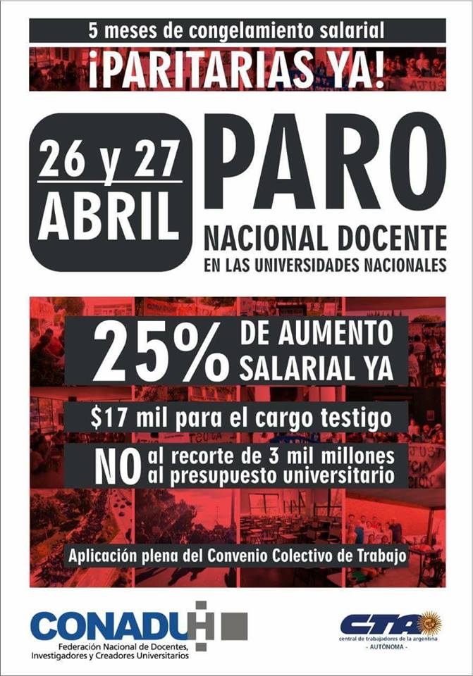 Paro docente 26 y 27 de abril.