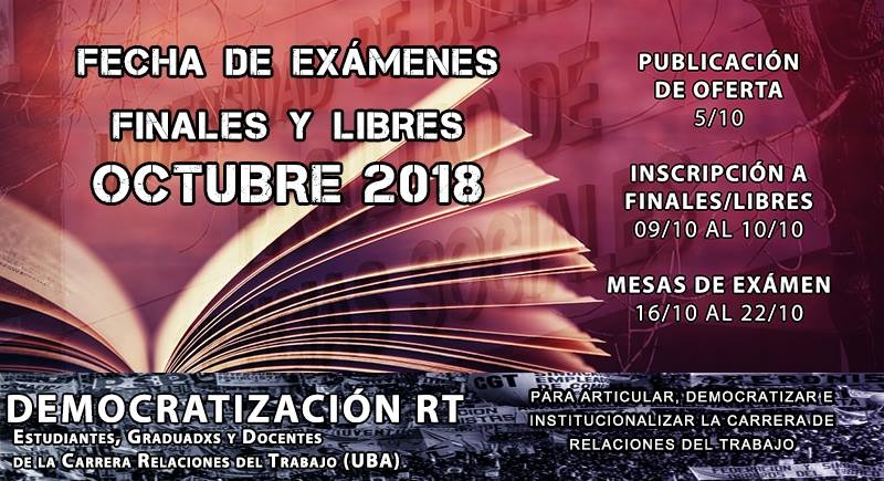 Mesas de Exámenes Regulares y Libres. Turno octubre