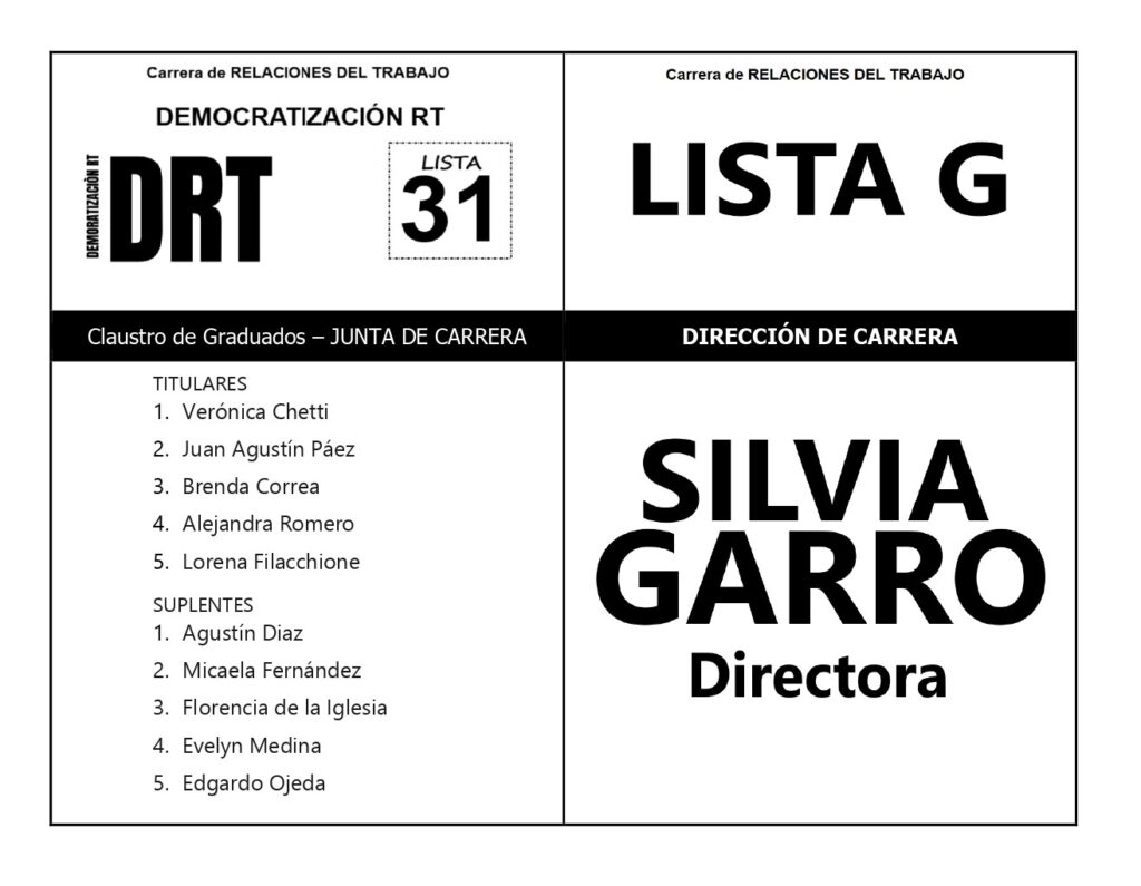 Boleta con los candidatos a la Junta de Carrera por el claustro de graduados